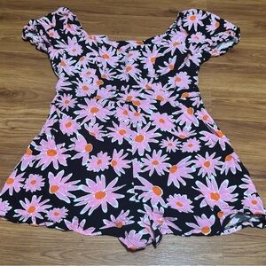 Lily Rose Romper in Black, Pink, and Orange Floral